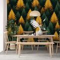 Green and Yellow Pine Tree Mural Wallpaper for a Dining Room Green, Yellow Pine Trees Mural Wallpaper - pure wallpaper artwork