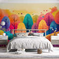 Colorful Tree Mural Wallpaper in Bedroom Various Colors (Pink, Blue, Yellow, etc.) Trees Mural Wallpaper - pure wallpaper artwork
