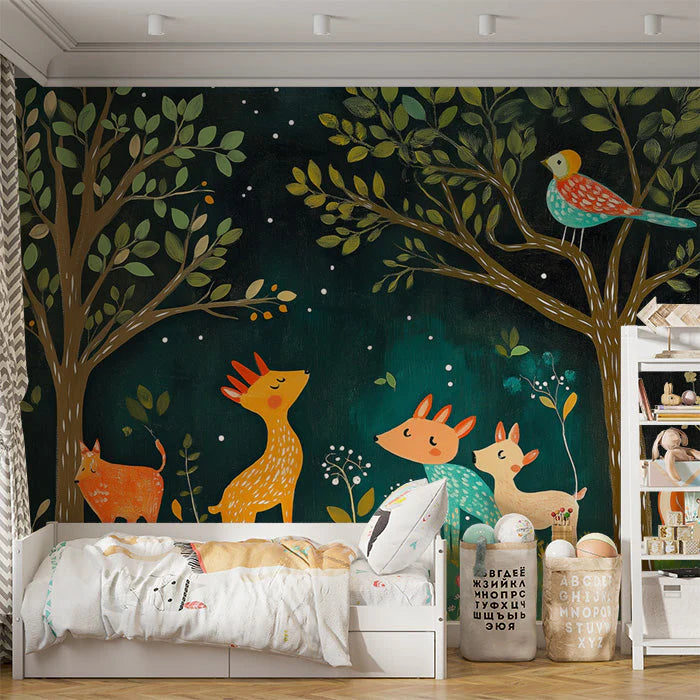 Forest and Animals Mural Wallpaper in Nursery Various Colors (Green, Brown, etc.) of Forest and Animals Mural Wallpaper - pure wallpaper artwork
