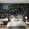 Forest with Animals Mural Wallpaper in Bedroom Various Colors (Green, Blue, etc.) of Forest with Animals Mural Wallpaper - pure wallpaper artwork
