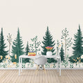 Simple Pine Tree Mural Wallpaper in Study Room Green, White Pine Trees Mural Wallpaper - pure wallpaper artwork