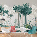 Simple Pine Tree Mural Wallpaper in Study Room Green, White Pine Trees Mural Wallpaper - pure wallpaper artwork