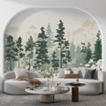 Simple Pine Tree Mural Wallpaper in Living Room Green, White Pine Trees Mural Wallpaper - pure wallpaper artwork