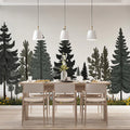 Pine Tree Mural Wallpaper in Dining Room Various Shades of Green of Pine Trees Mural Wallpaper - pure wallpaper artwork