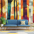 Abstract Tree Mural Wallpaper in Living Room Various Colors (Orange, Yellow, etc.) of Trees Mural Wallpaper - pure wallpaper artwork