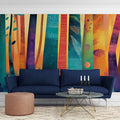 Abstract Tree Mural Wallpaper in Living Room Various Colors (Orange, Yellow, etc.) of Trees Mural Wallpaper - pure wallpaper artwork