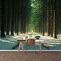Snowy Forest Mural Wallpaper in Study Room Green, Blue Snowy Forest Mural Wallpaper - pure wallpaper artwork