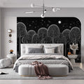 Black and White Starry Forest Mural Wallpaper in Bedroom Black, White Starry Forest Mural Wallpaper - pure wallpaper artwork