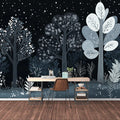 Black and White Starry Forest Mural Wallpaper in Study room Black, White Starry Forest Mural Wallpaper - pure wallpaper artwork
