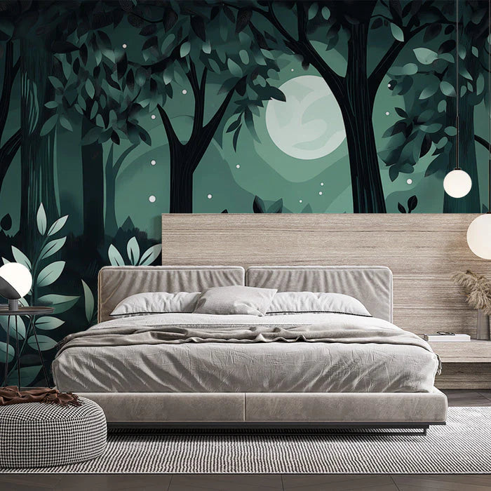 Teal Forest Mural Wallpaper in BedRoom Various Shades of Teal Forest Mural Wallpaper