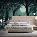 Teal Forest Mural Wallpaper in BedRoom Various Shades of Teal Forest Mural Wallpaper - pure wallpaper artwork