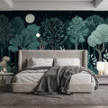 Teal Forest Mural Wallpaper in BedRoom Various Shades of Teal Forest Mural Wallpaper - pure wallpaper artwork