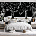 Black and White Tree Mural Wallpaper in Dining Room Black, White Trees Mural Wallpaper - pure wallpaper artwork