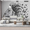 Lion and Butterflies Black and White Lion and Butterflies Mural Wallpaper - pure wallpaper artwork