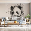Panda and Bamboo Black and White Panda and Bamboo Mural Wallpaper - pure wallpaper artwork