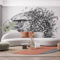 Eagle and Flowers Black and White Eagle and Flowers Mural Wallpaper - pure wallpaper artwork