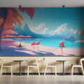 Flamingo and Beach Various Colors (Pink, Blue, etc.) of Flamingo and Beach for a Cafe Mural Wallpaper - pure wallpaper artwork