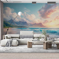 Beach and Waves Mural Wallpaper in Cafe Various Colors (Blue, Green, etc.) of Beach and Waves Mural Wallpaper - pure wallpaper artwork