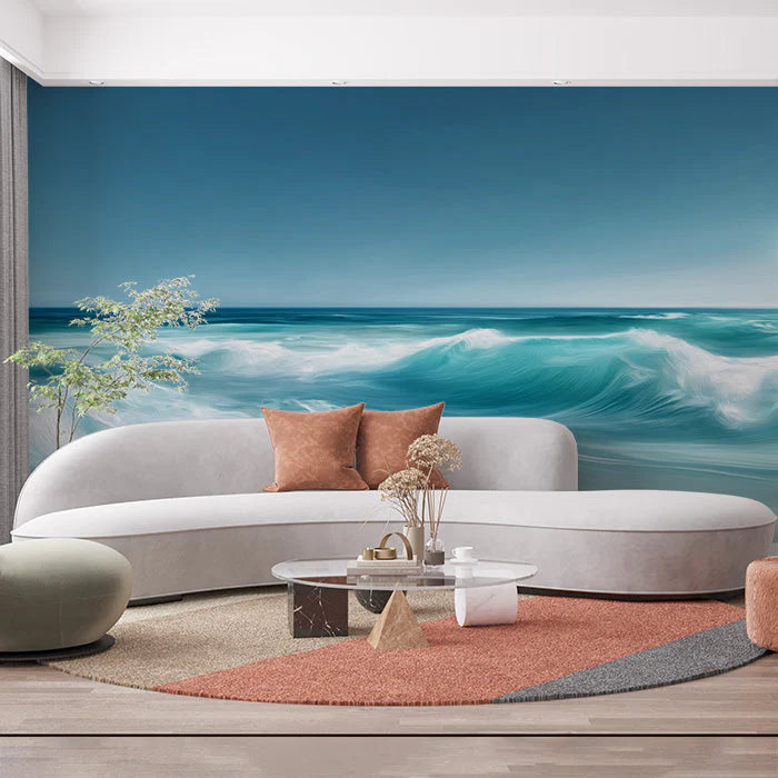 Blue Ocean Waves Blue Ocean Waves Mural Wallpaper - pure wallpaper artwork