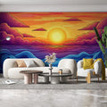 Sunset and Waves Various Colors (Orange, Purple, Blue, etc.) of Sunset and Waves Mural Wallpaper - pure wallpaper artwork
