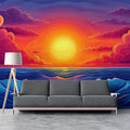 Sunset and Waves Various Colors (Orange, Purple, Blue, etc.) of Sunset and Waves Mural Wallpaper - pure wallpaper artwork