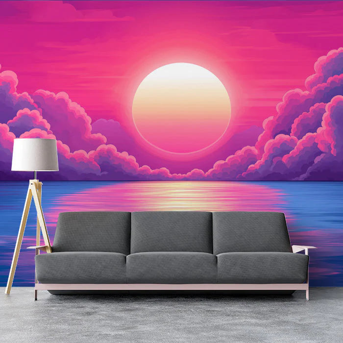 Vibrant Sunrise over Ocean Various Colors (Pink, Red, Blue, etc.) Mural Wallpaper - pure wallpaper artwork