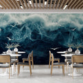 Turbulent Sea with Seagulls Mural Wallpaper in Cafe Various Colors (Blue, White, etc.) of Turbulent Sea Mural Wallpaper - pure wallpaper artwork