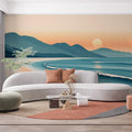 Coastal Sunrise and Mountains Various Colors (Orange, Blue, Green, etc.) of Coastal Sunrise Mural Wallpaper - pure wallpaper artwork