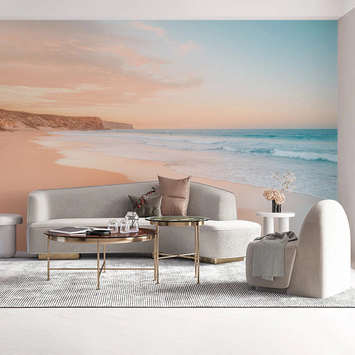 Beach and Cliffside Various Colors (Blue, Orange, etc.) of Beach Mural Wallpaper