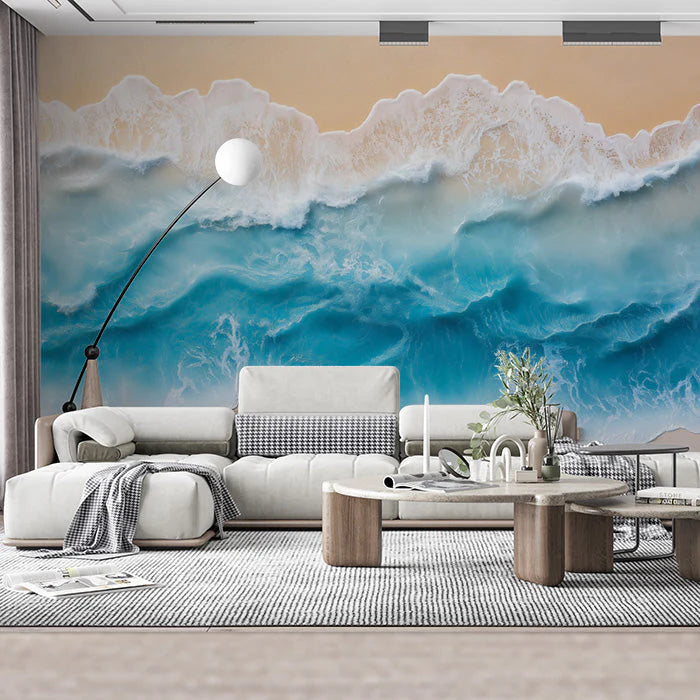 Ocean Waves Various Colors (Blue, White, etc.) of Ocean Waves Mural Wallpaper - pure wallpaper artwork