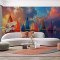 Sailboats and Sunset Clouds Various Colors (Red, Blue, etc.) of Sailboats and Sunset Mural Wallpaper - pure wallpaper artwork