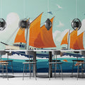 Sailing Boats Various Colors (Orange, Blue, etc.) of Sailing Boats Mural Wallpaper - pure wallpaper artwork