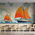 Sailing Boats Various Colors (Orange, Blue, etc.) of Sailing Boats Mural Wallpaper - pure wallpaper artwork