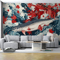 Salmon and Maple Leaves Mural Wallpaper for a living room Mural Wallpaper - pure wallpaper artwork