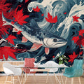 Salmon and Maple Leaves Various Colors (Red, Blue, etc.) of Salmon and Maple Leaves Mural Wallpaper - pure wallpaper artwork