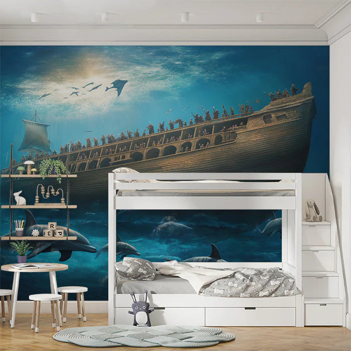 Noah's Ark Underwater Various Colors (Blue, Brown, etc.) of Noah's Ark Mural Wallpaper - pure wallpaper artwork