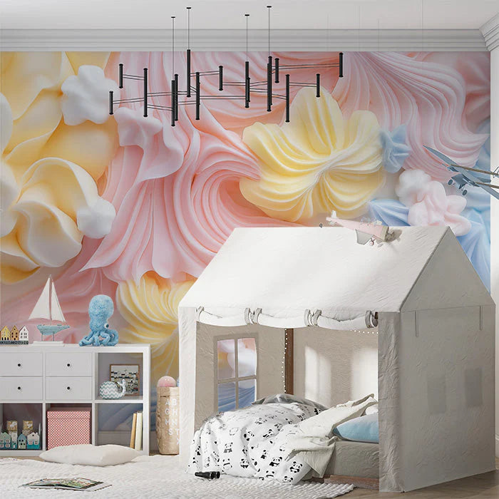 Pastel Swirl Mural Wallpaper in Nursery Various Colors (Pink, Yellow, etc.) of Pastel Swirl Mural Wallpaper