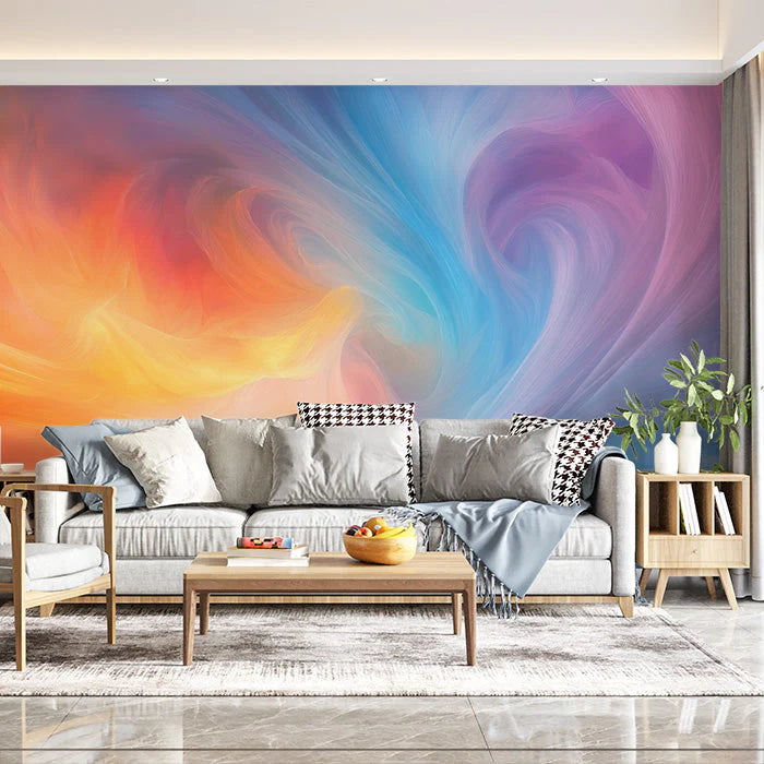Colorful Swirl Mural Wallpaper in Office Various Colors (Orange, Blue, Purple, etc.) of Colorful Swirls Mural Wallpaper