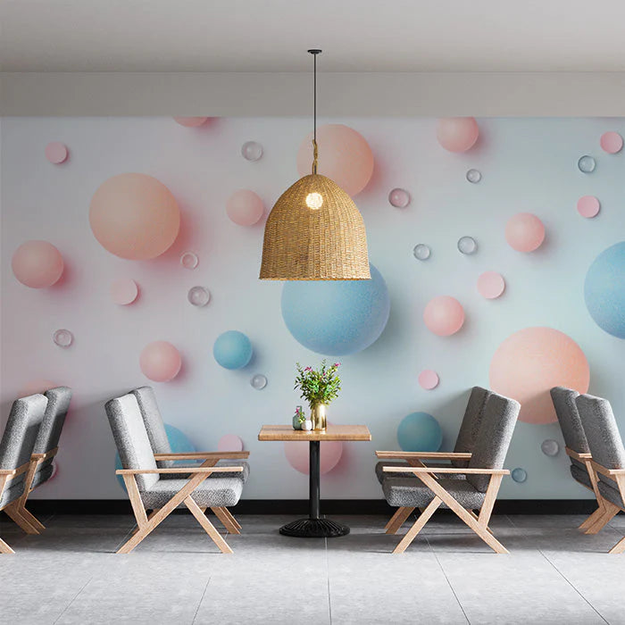 Bubble Mural Wallpaper in Cafe Various Colors (Pink, Blue, etc.) of Bubble Mural Wallpaper - pure wallpaper artwork