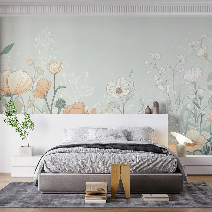 Floral Wallpaper in Bedroom Various Colors (Pink, Yellow, etc.) of Flowers Mural Wallpaper