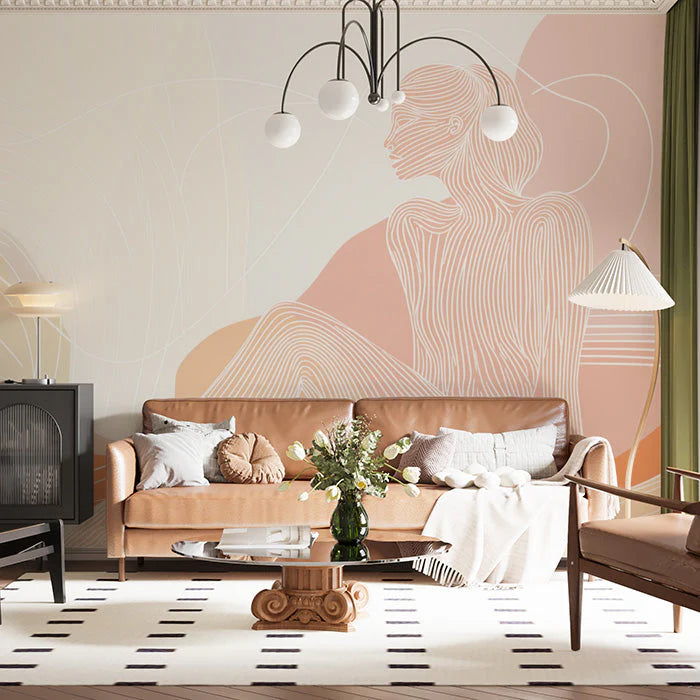 Abstract Figure Wallpaper for a living room Various Colors (Pink, Beige, etc.) of Figure Mural Wallpaper