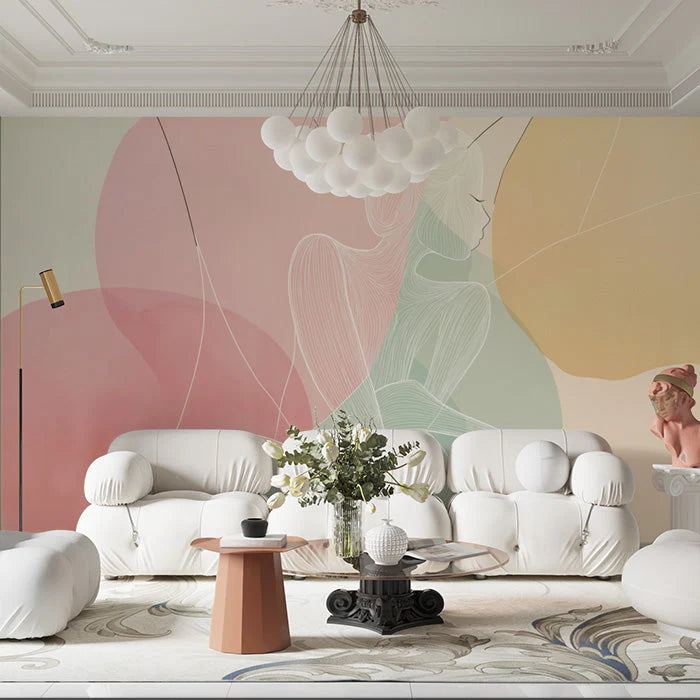 Abstract Figure Wallpaper for a commercial space Various Colors (Pink, Beige, etc.) of Figure Mural Wallpaper