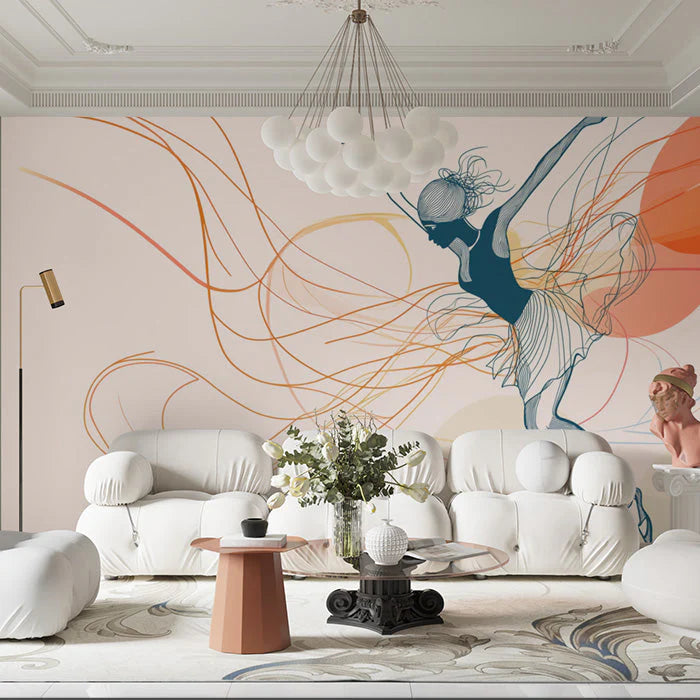 Abstract Dancer Wallpaper for a commercial space Various Colors (Orange, Green, etc.) of Dancer Mural Wallpaper - pure wallpaper artwork