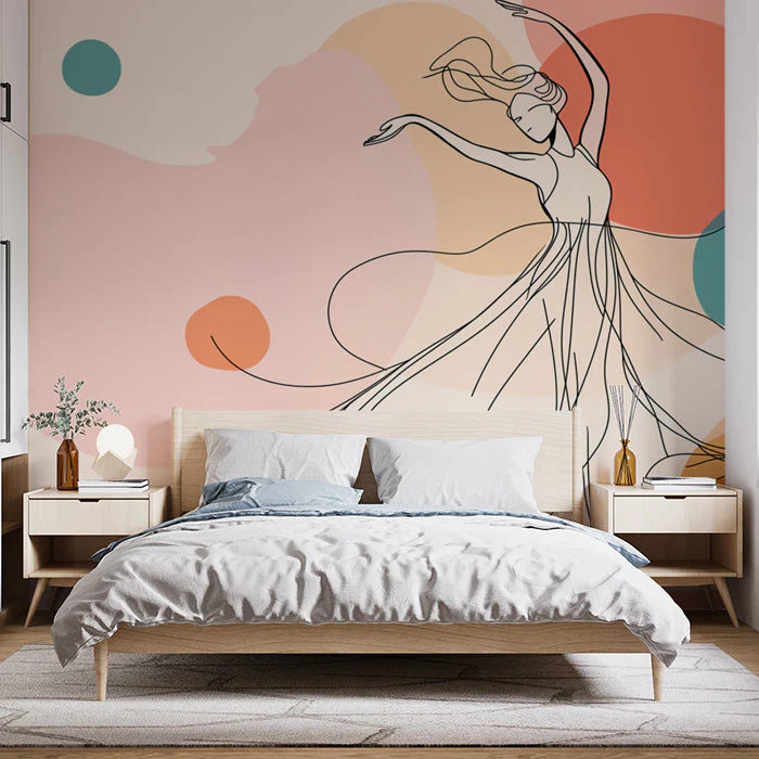 Abstract Dancer Wallpaper for a bedroom Various Colors (Orange, Green, etc.) of Dancer Mural Wallpaper