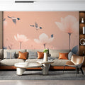 Bird and Floral Wallpape for a living room Various Colors (Pink, Blue, etc.) of Birds Mural Wallpaper - pure wallpaper artwork