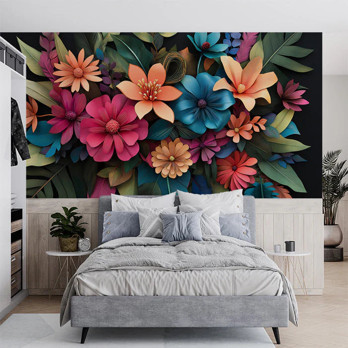 Vibrant Floral blooming for a bedroom Various Colors (Pink, Blue, etc.) of Flowers Mural Wallpaper - pure wallpaper artwork