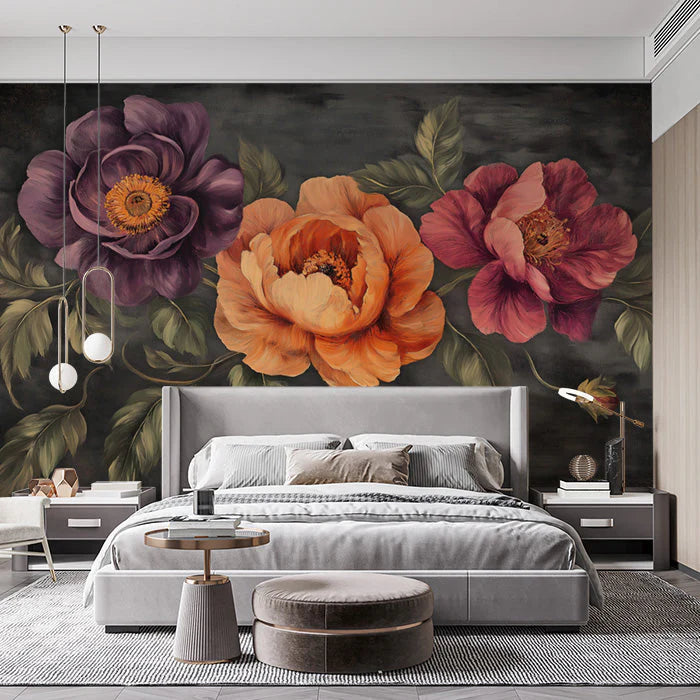 Large Floral Various Colors (Purple, Orange, etc.) of Large Flowers Mural Wallpaper - pure wallpaper artwork