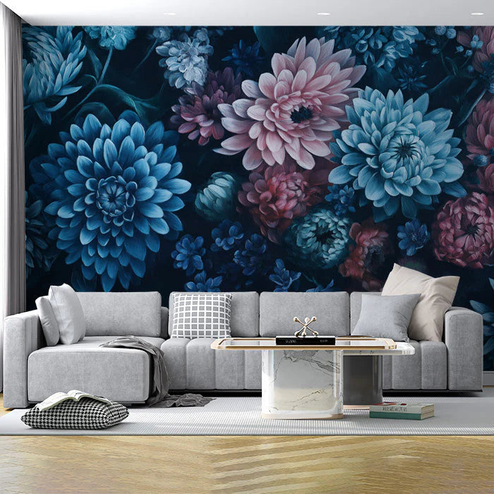 Blue and Pink Floral Mural Wallpaper Various Colors (Blue, Pink, etc.) of Romantic Flowers Mural Wallpaper