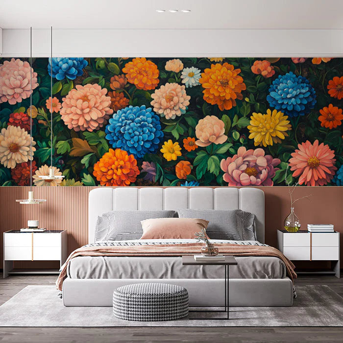 Blue and Pink Floral Mural Wallpaper Various Colors (Blue, Pink, etc.) of Romantic Flowers Mural Wallpaper - pure wallpaper artwork