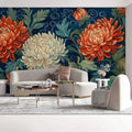 Blue and Pink Floral Mural Wallpaper Various Colors (Blue, Pink, etc.) of Romantic Flowers Mural Wallpaper - pure wallpaper artwork